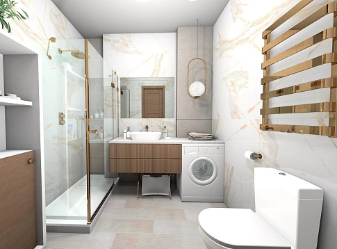 Дизайн-проект ванной комнаты - керамогранит Pamesa Calacata Gold